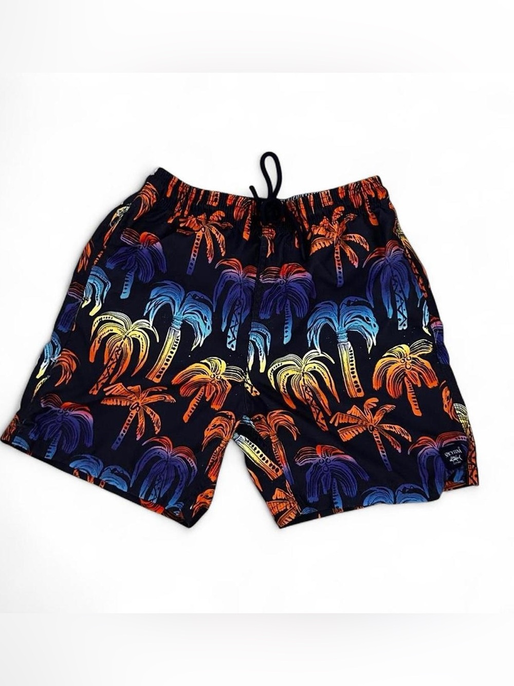 Spicy Tuna men’s multicoloured palm tree tropical swim trunks shorts Sz S